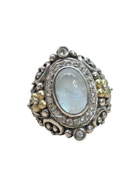 Barbara Bixby Blue White Topaz 925 18K Gold Ring Sz 8